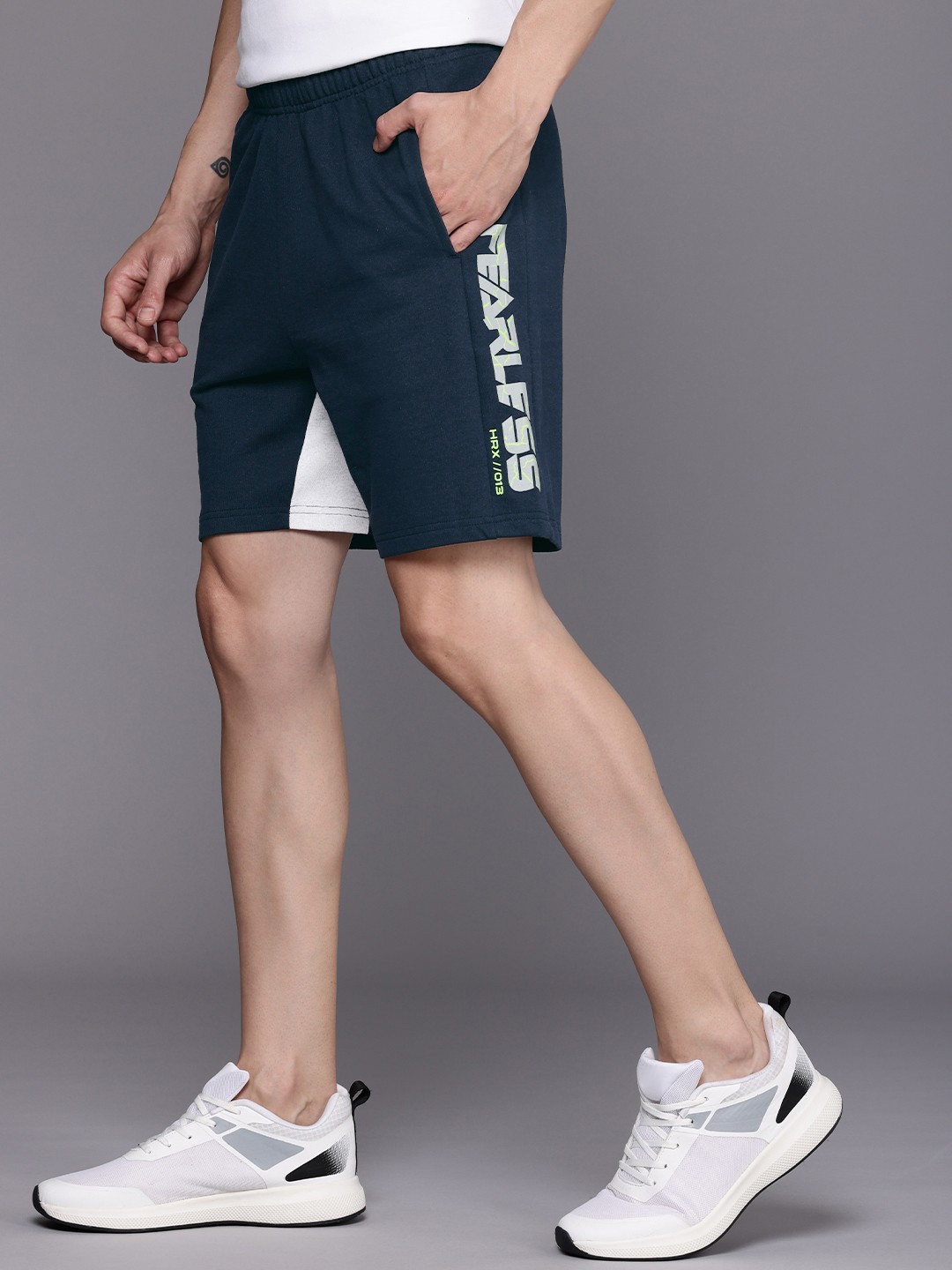 

HRX by Hrithik Roshan Men Typography Printed Shorts, Navy blue