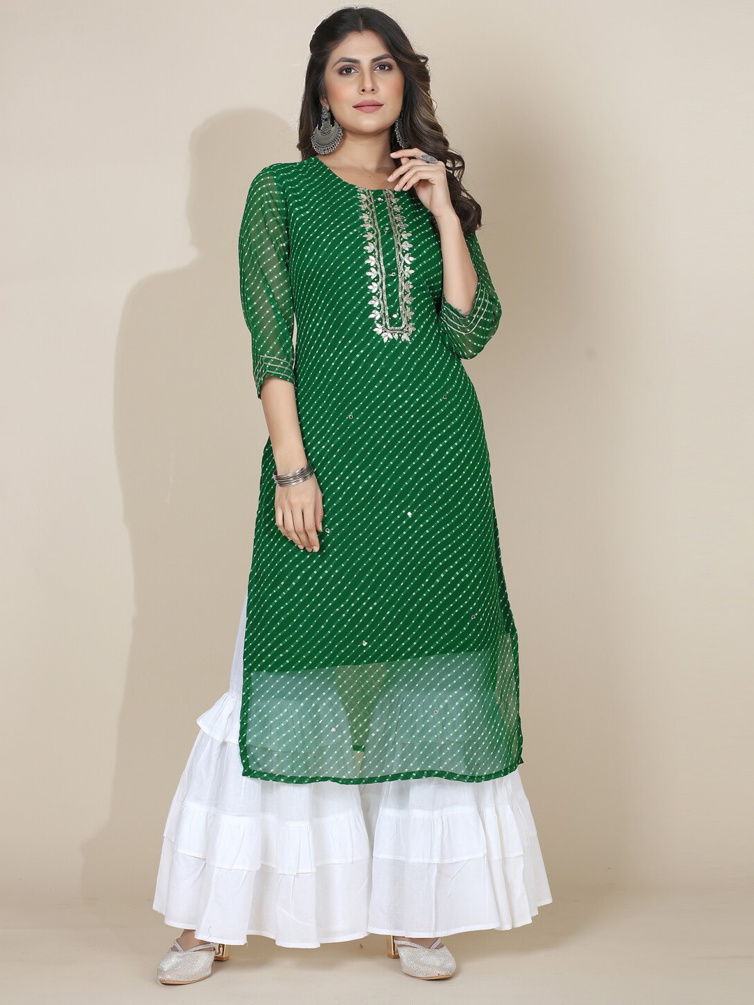 

MINGORA Printed Straight Kurta, Green