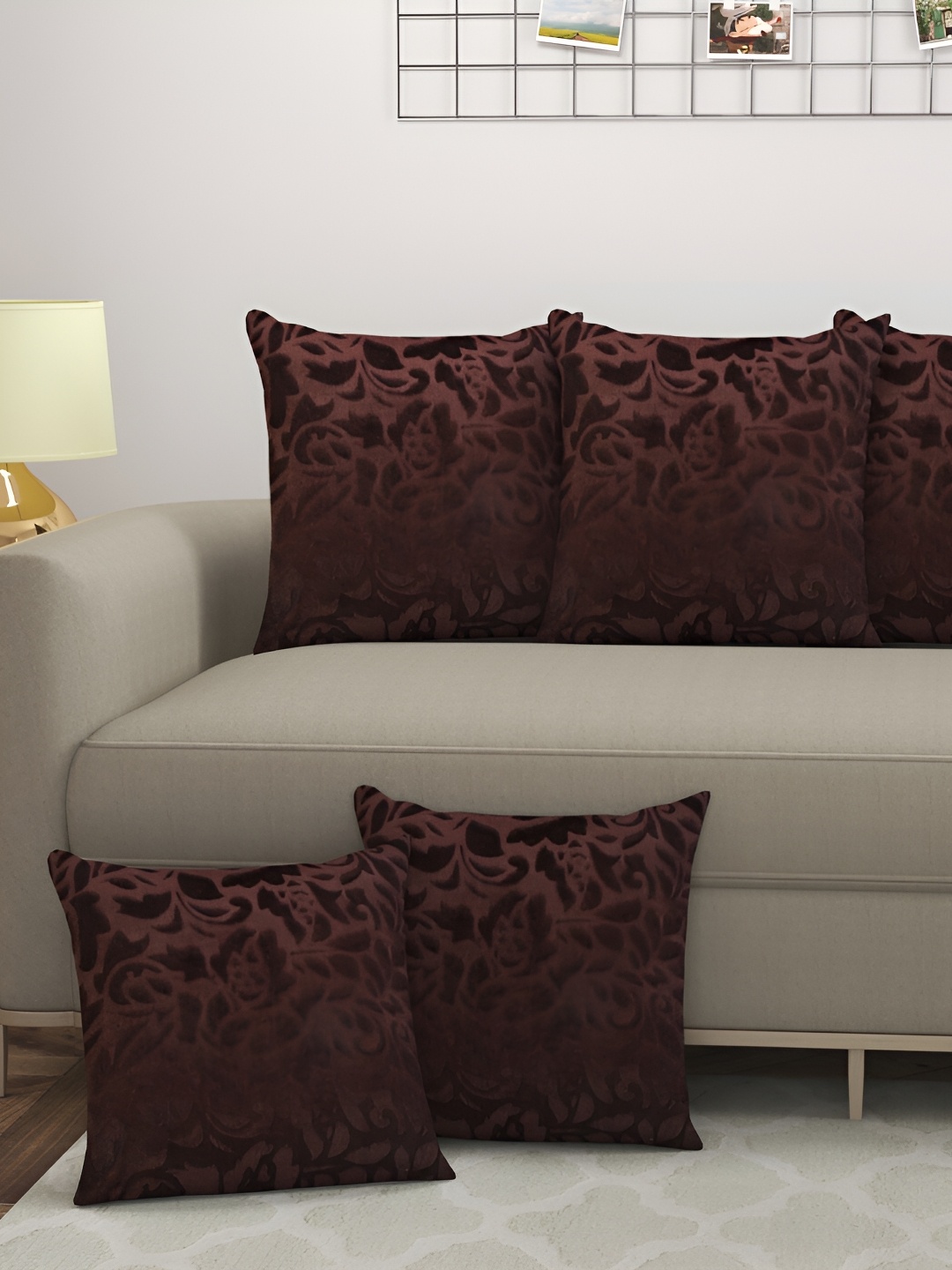 

ZESTURE Brown 5 Pcs Velvet Square Cushion Covers