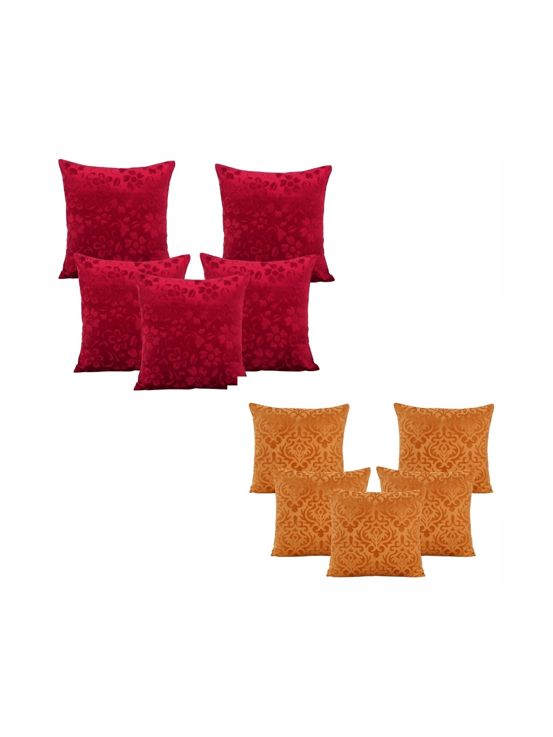 

ZESTURE Beige & Maroon 10 Pcs Embroidered Velvet Square Cushion Covers