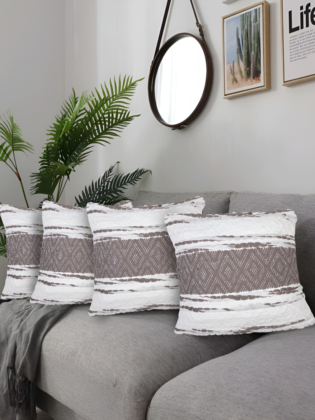 

ZESTURE Grey 4 Pcs Abstract Square Cushion Covers