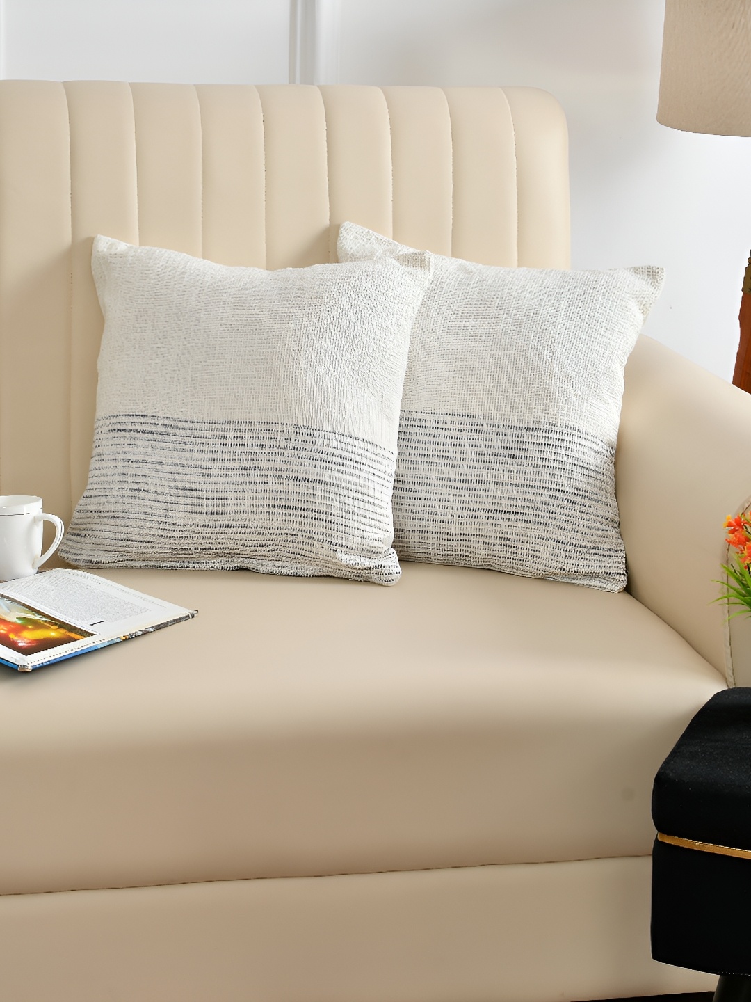 

ZESTURE White 2 Pcs Striped Square Cushion Covers