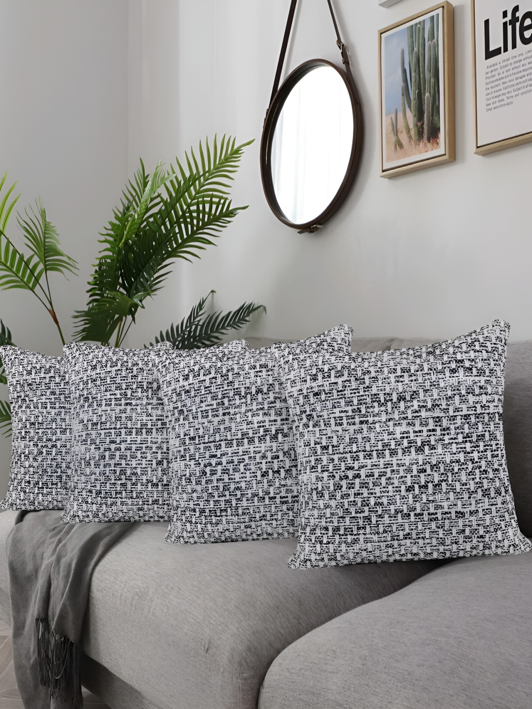 

ZESTURE Grey 4 Pcs Abstract Square Cushion Covers