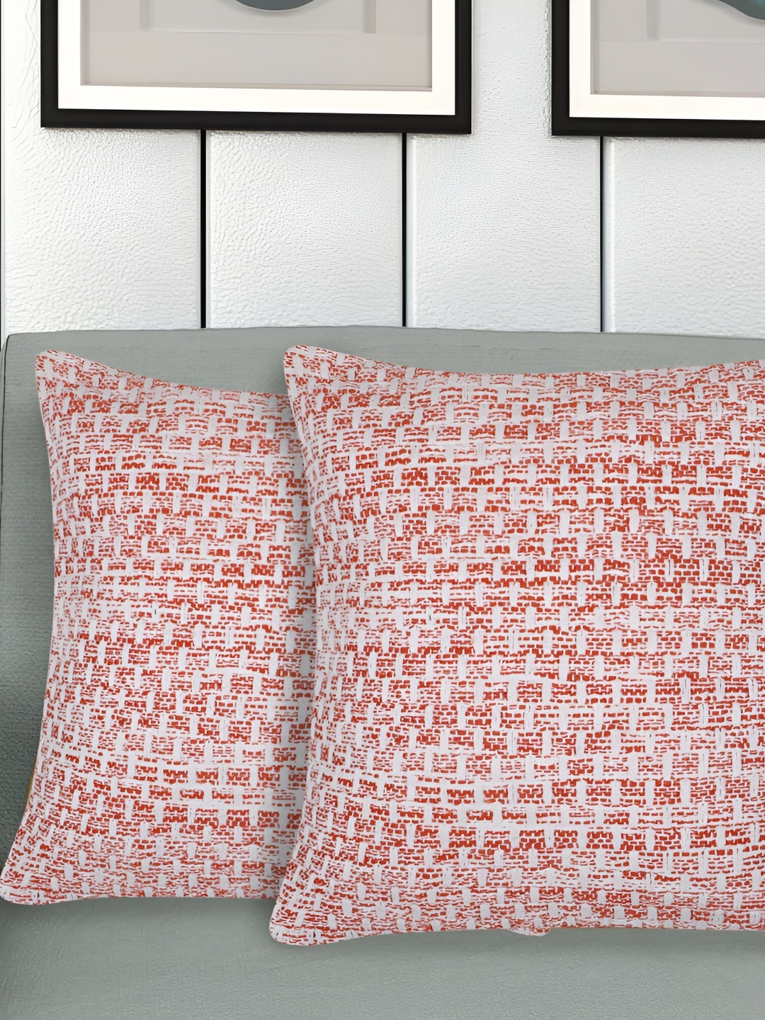 

ZESTURE White & Red 2 Pcs Abstract Square Cushion Covers