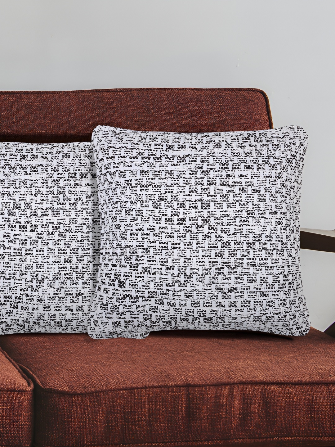

ZESTURE Grey & White 2 Pieces Embroidered Cotton Square Cushion Covers