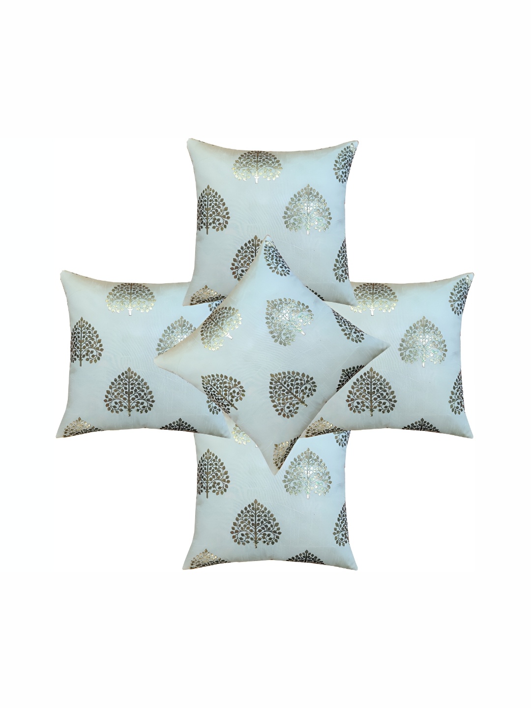 

ZESTURE Gold Toned & Beige 5 Pieces Ethnic Motifs Square Cushion Covers