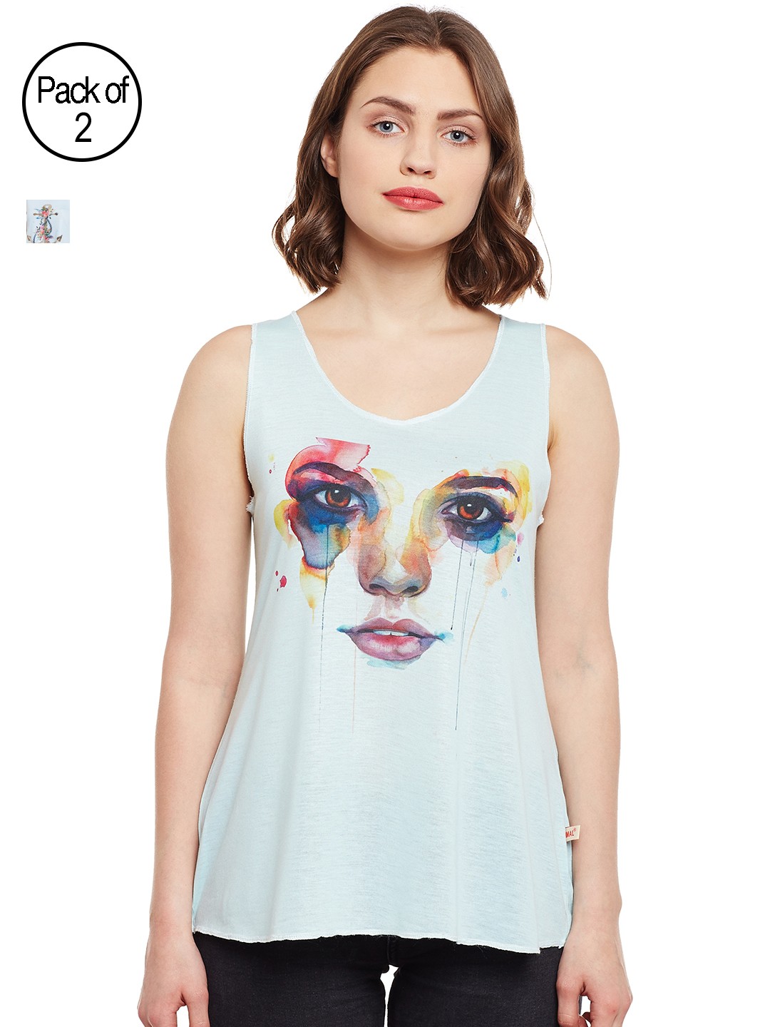 

MACK JONNEY Women Pack of 2 Blue Printed Tank Top
