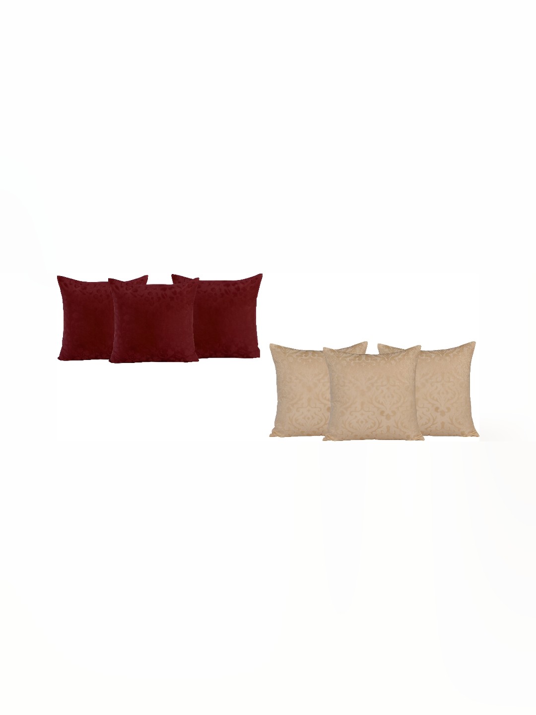 

ZESTURE Maroon & Beige 6 Pieces Self Design Velvet Square Cushion Covers