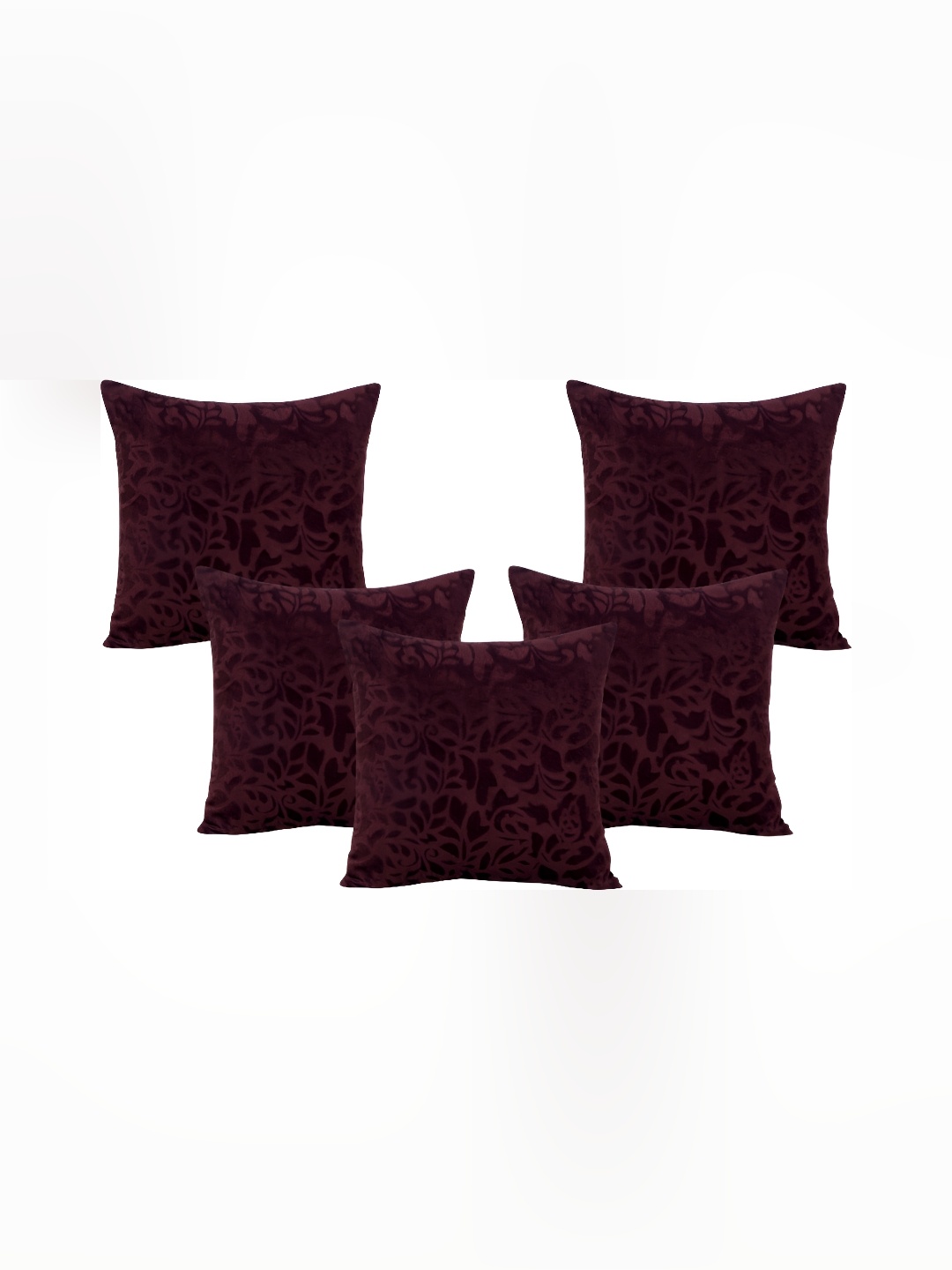 

ZESTURE Brown 5 Pieces Self Design Velvet Square Cushion Covers