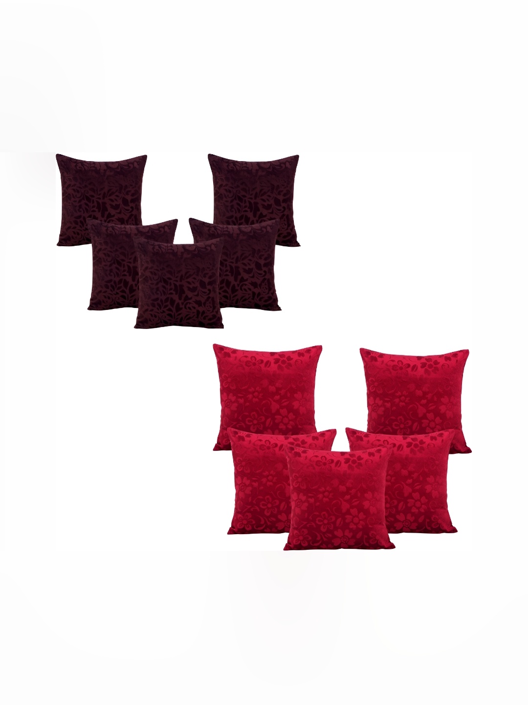 

ZESTURE Maroon & Brown 10 Pieces Self Design Velvet Square Cushion Covers