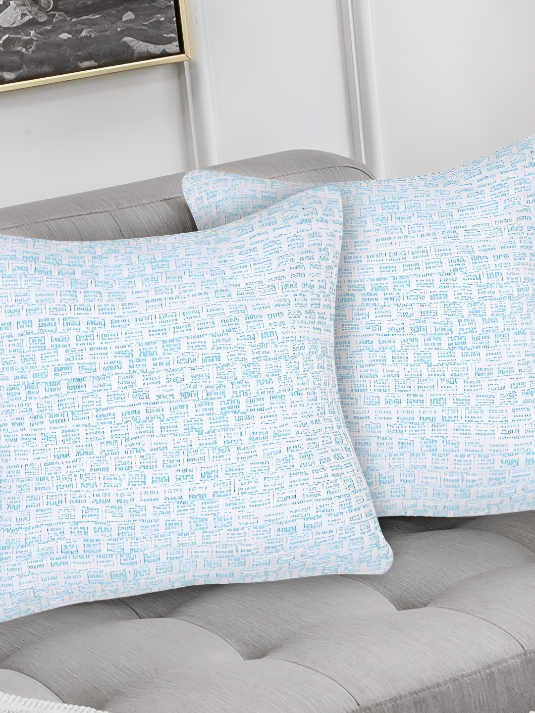 

ZESTURE Blue & White 2 Pieces Abstract Textured Cotton Square Cushion Covers