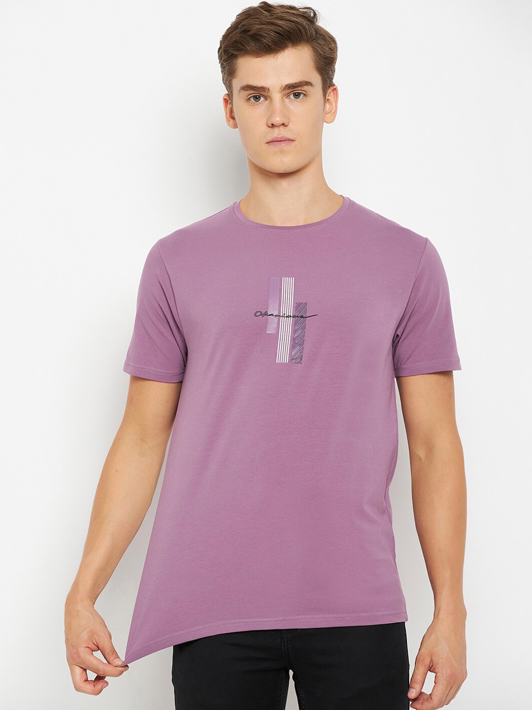 

Okane Round Neck Short Sleeves Typography Printed Regular Fit Cotton T-shirt, Pink