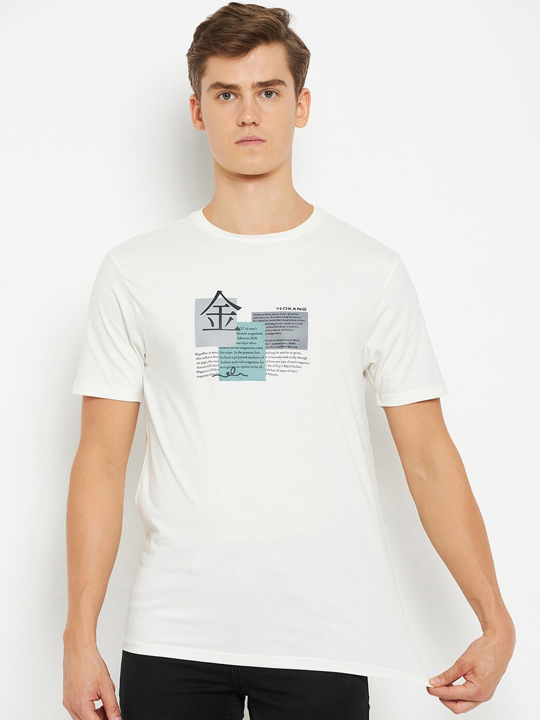 

Okane Round Neck Short Sleeves Typography Printed Regular Fit Cotton T-shirt, White
