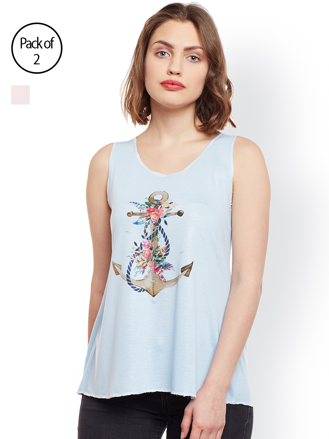 

MACK JONNEY Women Pack of 2 Printed Tank Top, Pink