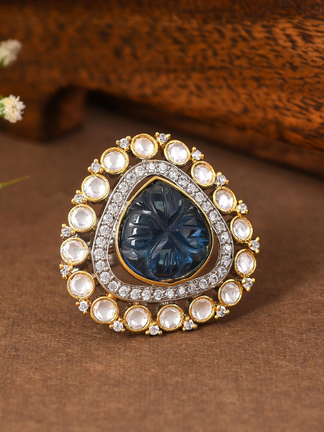 

Designbox Kundan & Cubic Zirconia -Studded Adjustable Finger Ring, Gold