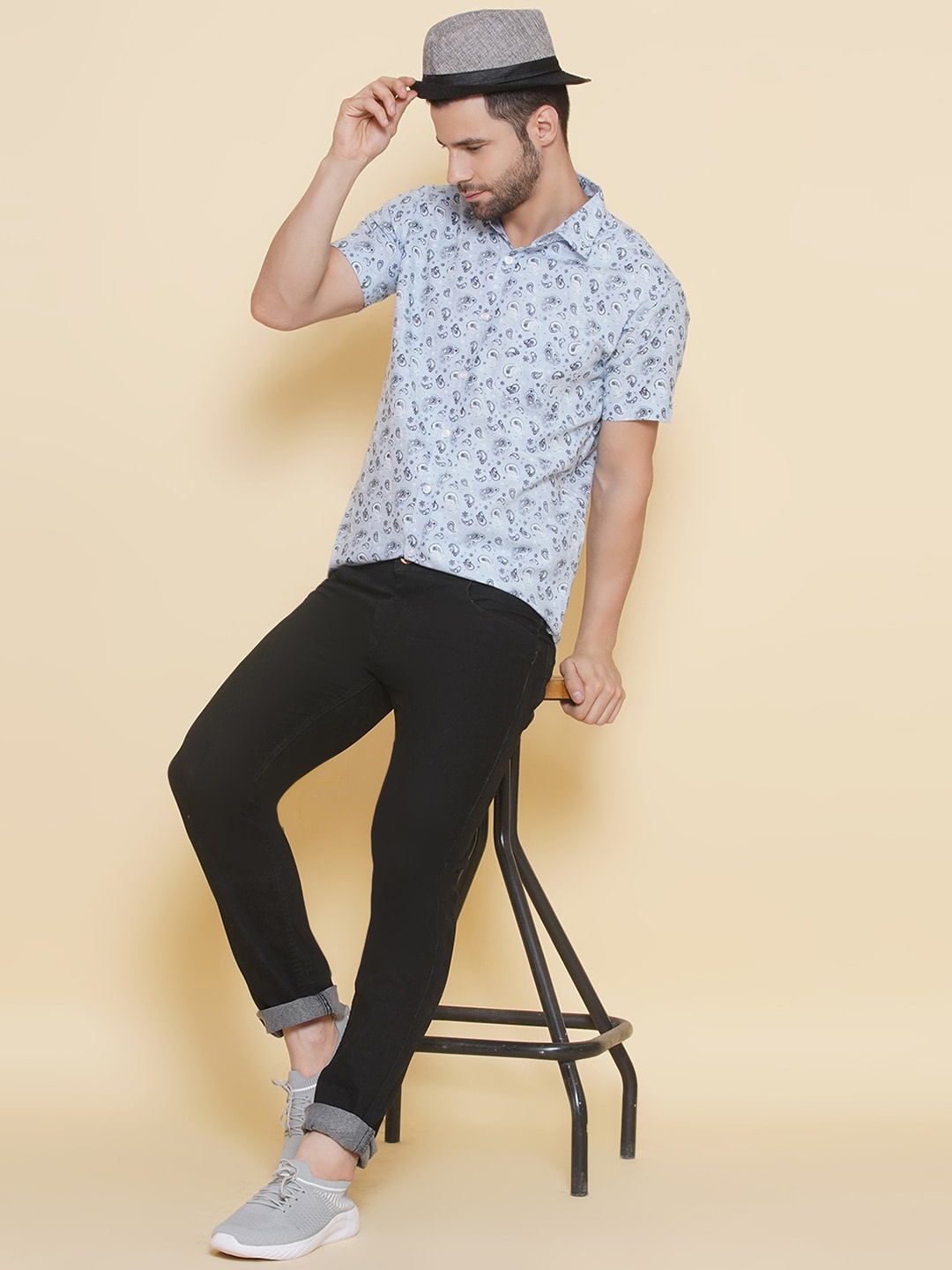 LOUIS MONARCH Comfort Floral Printed Slim Fit Cotton Casual Shirt, Blue