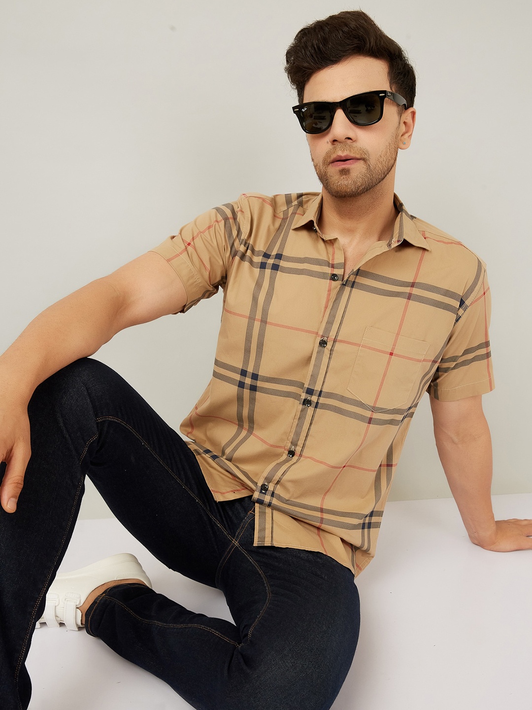 

LOUIS MONARCH Comfort Tartan Checks Slim Fit Cotton Casual Shirt, Brown