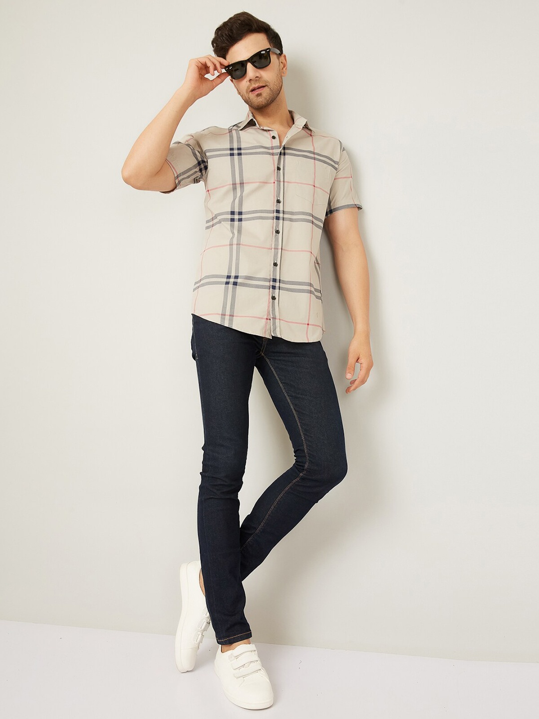 

LOUIS MONARCH Comfort Tartan Checks Slim Fit Cotton Casual Shirt, Grey