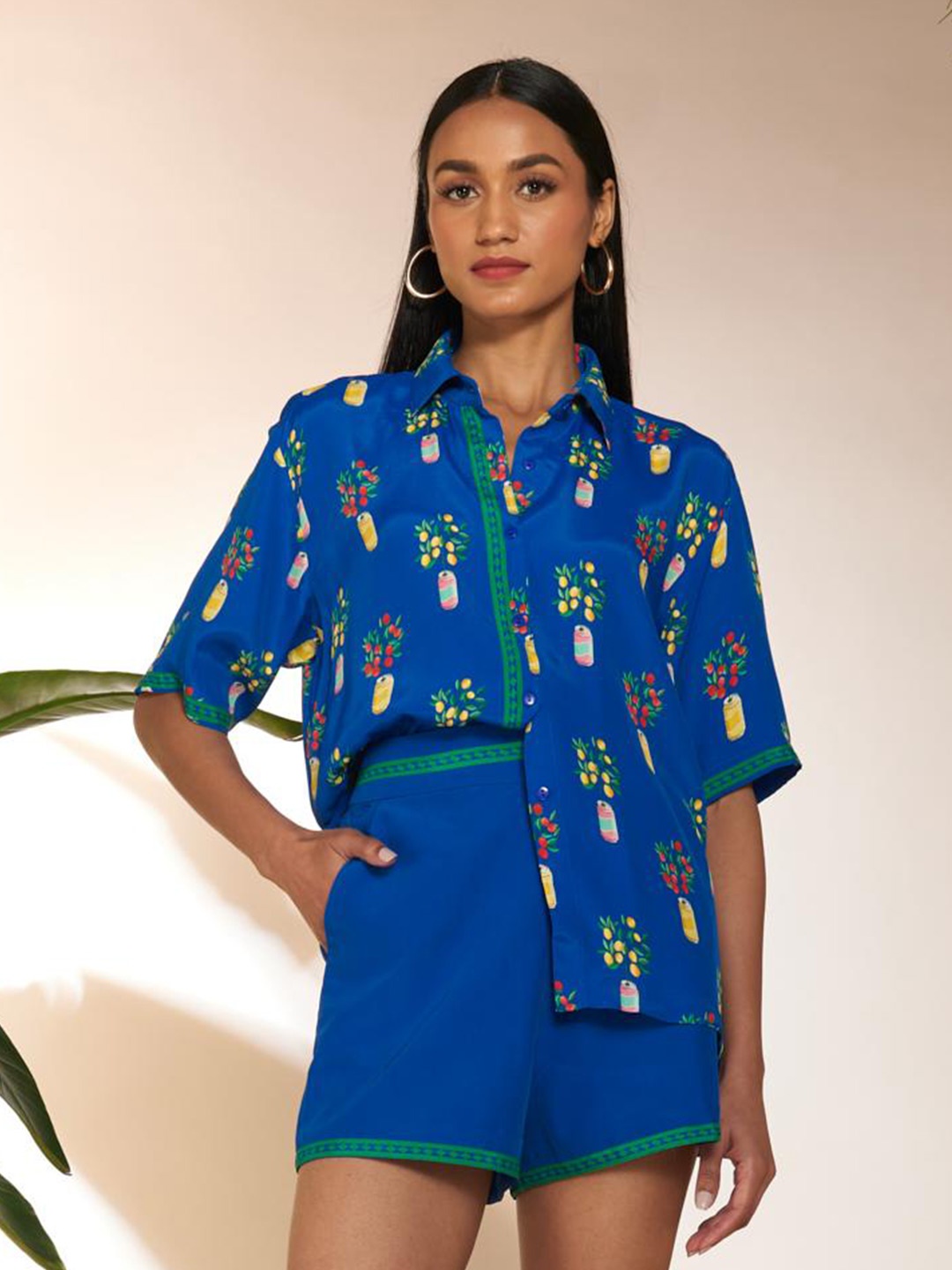 

Masaba Printed Shirt With Short Co-Ords, Blue