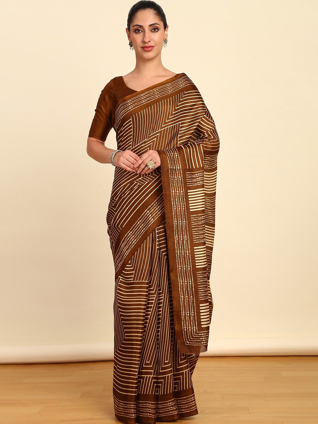 

Soch Geometric Printed Saree, Brown