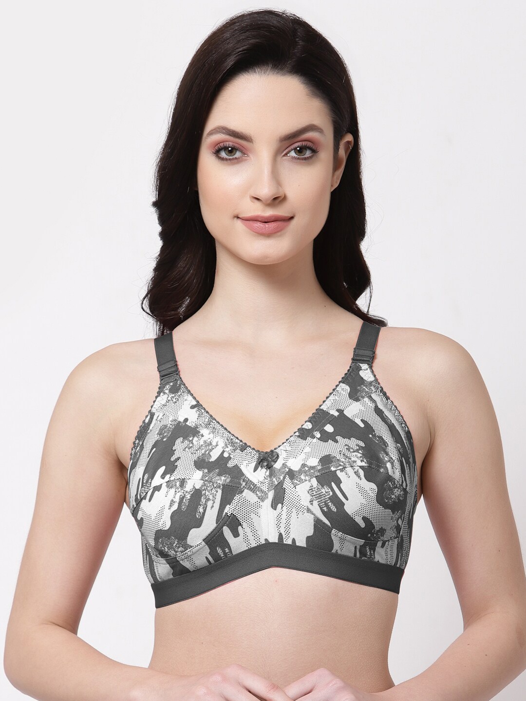 

SHYAM SONS FLAIR Abstract Printed Cotton T-shirt Bra - Full Coverage, Grey