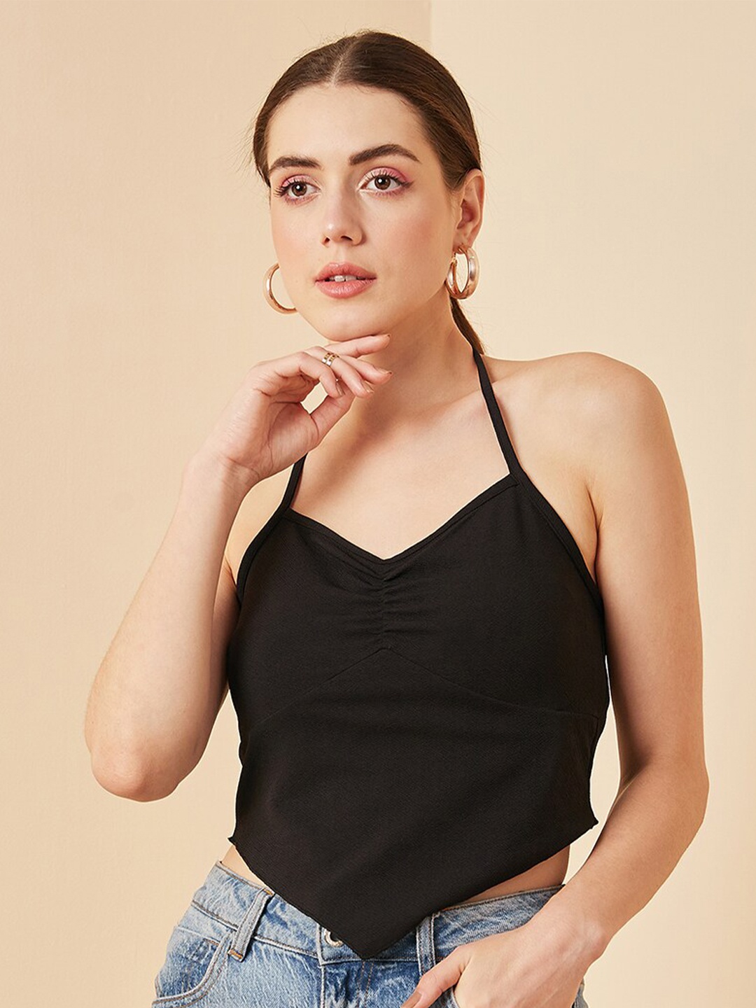 

RARE Halter Neck Crop Fitted Top, Black