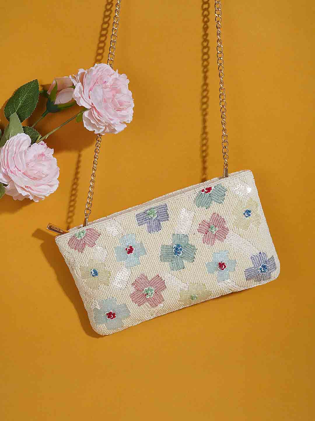 

Metro Embellished Embroidered Purse Clutch, Off white