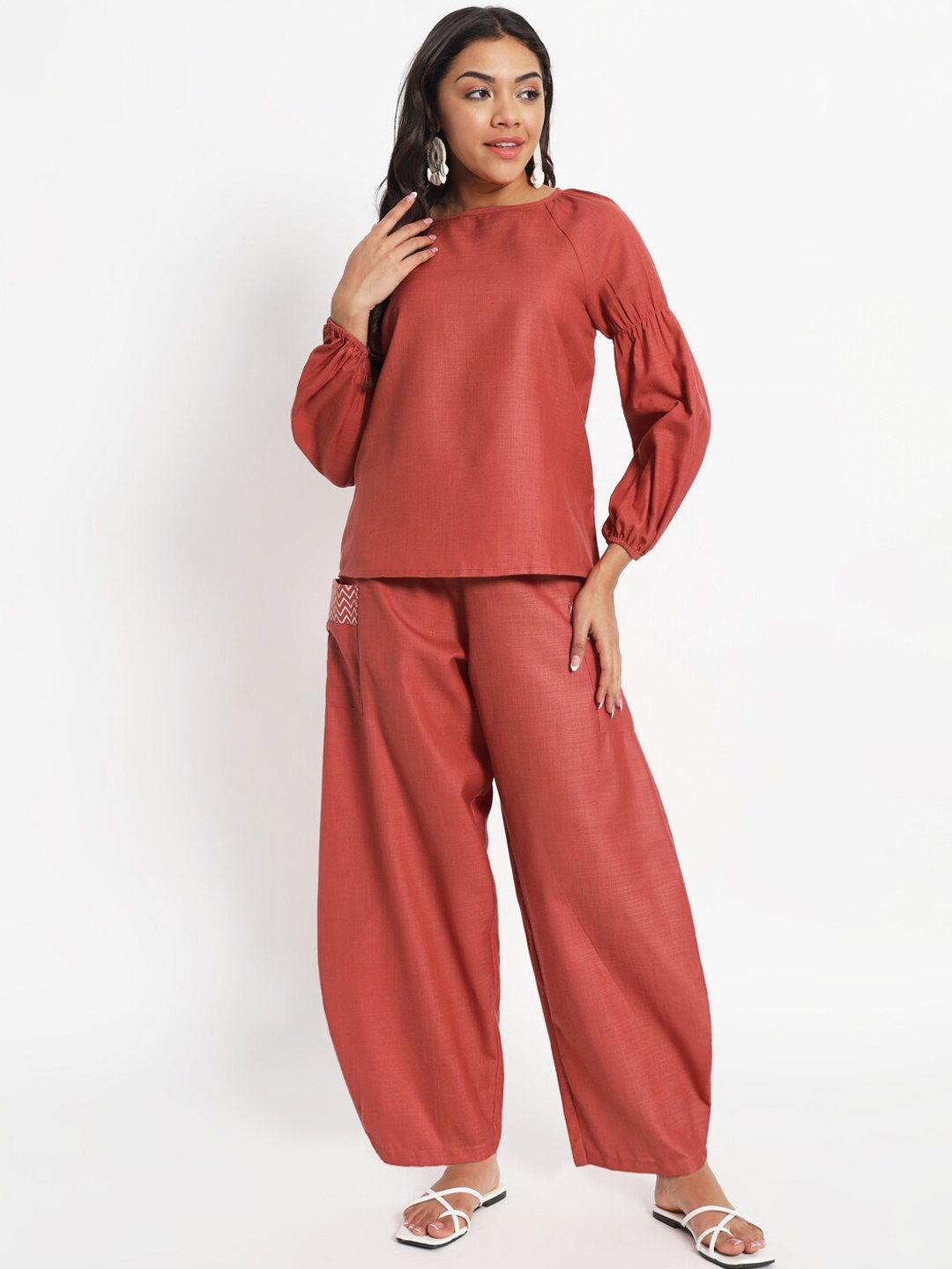 

9rasa Pure Cotton Top & Trousers Co-Ords, Coral