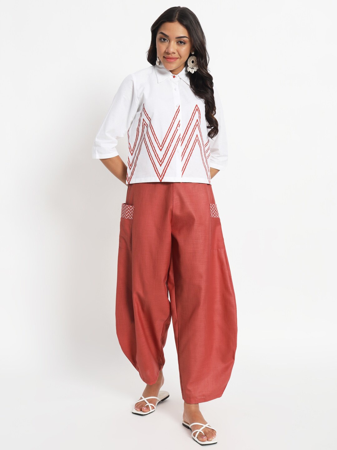 

9rasa Cotton Loose Fit Shirt with Trousers, Coral
