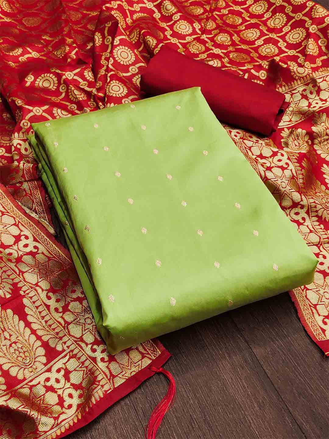 

SHADOW & SAINING Floral Woven Design Zari Unstitched Dress Material, Sea green