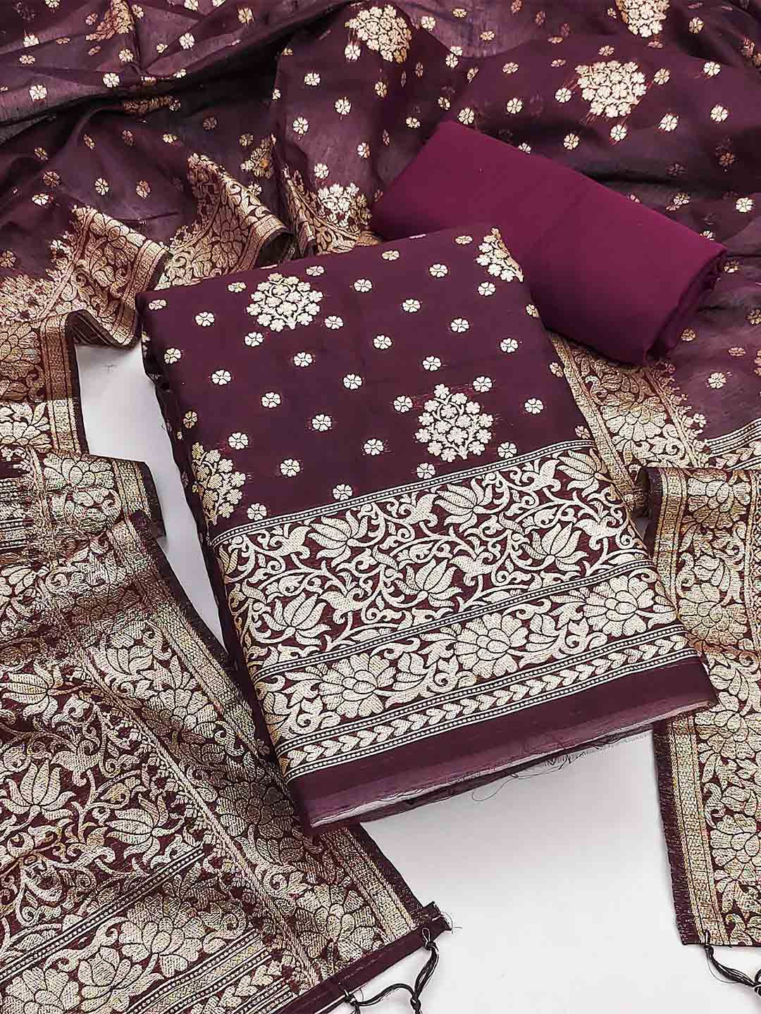 

SHADOW & SAINING Floral Unstitched Dress Material, Purple