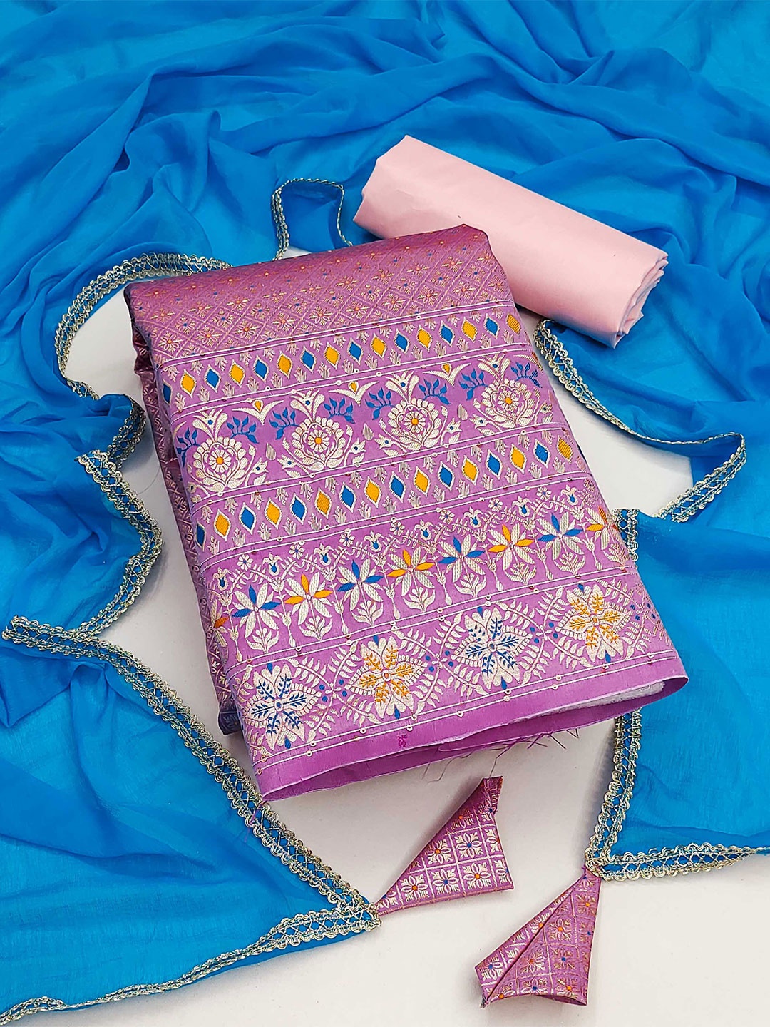 

SHADOW & SAINING Ethnic Motifs Unstitched Dress Material, Pink