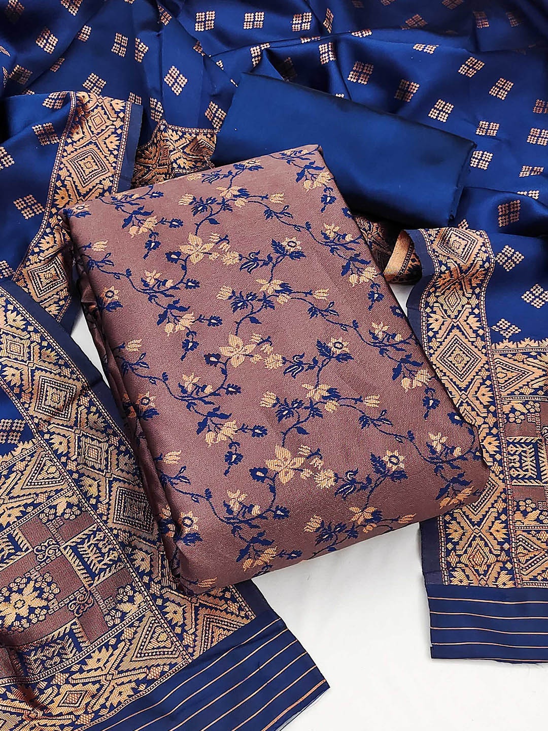 

SHADOW & SAINING Unstitched Dress Material, Navy blue