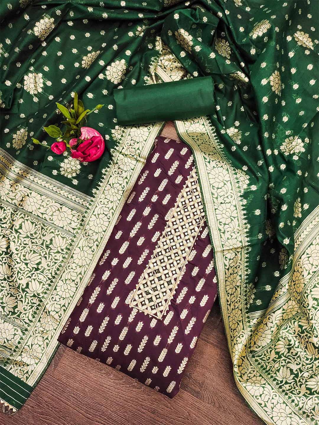 

SHADOW & SAINING Floral Woven Design Unstitched Dress Material, Burgundy