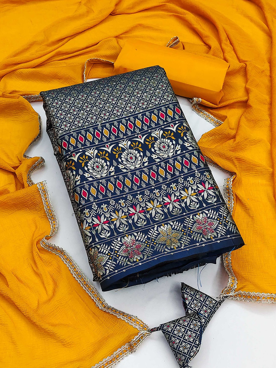 

SHADOW & SAINING Unstitched Dress Material, Navy blue