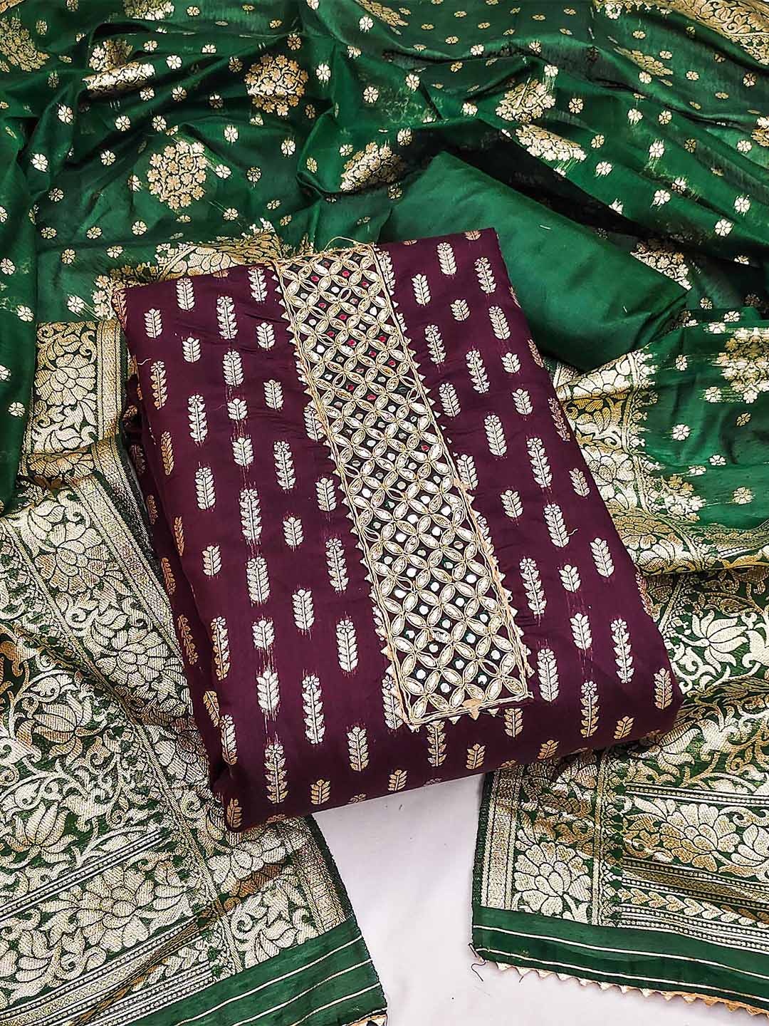 

SHADOW & SAINING Floral Woven Design Unstitched Dress Material, Burgundy