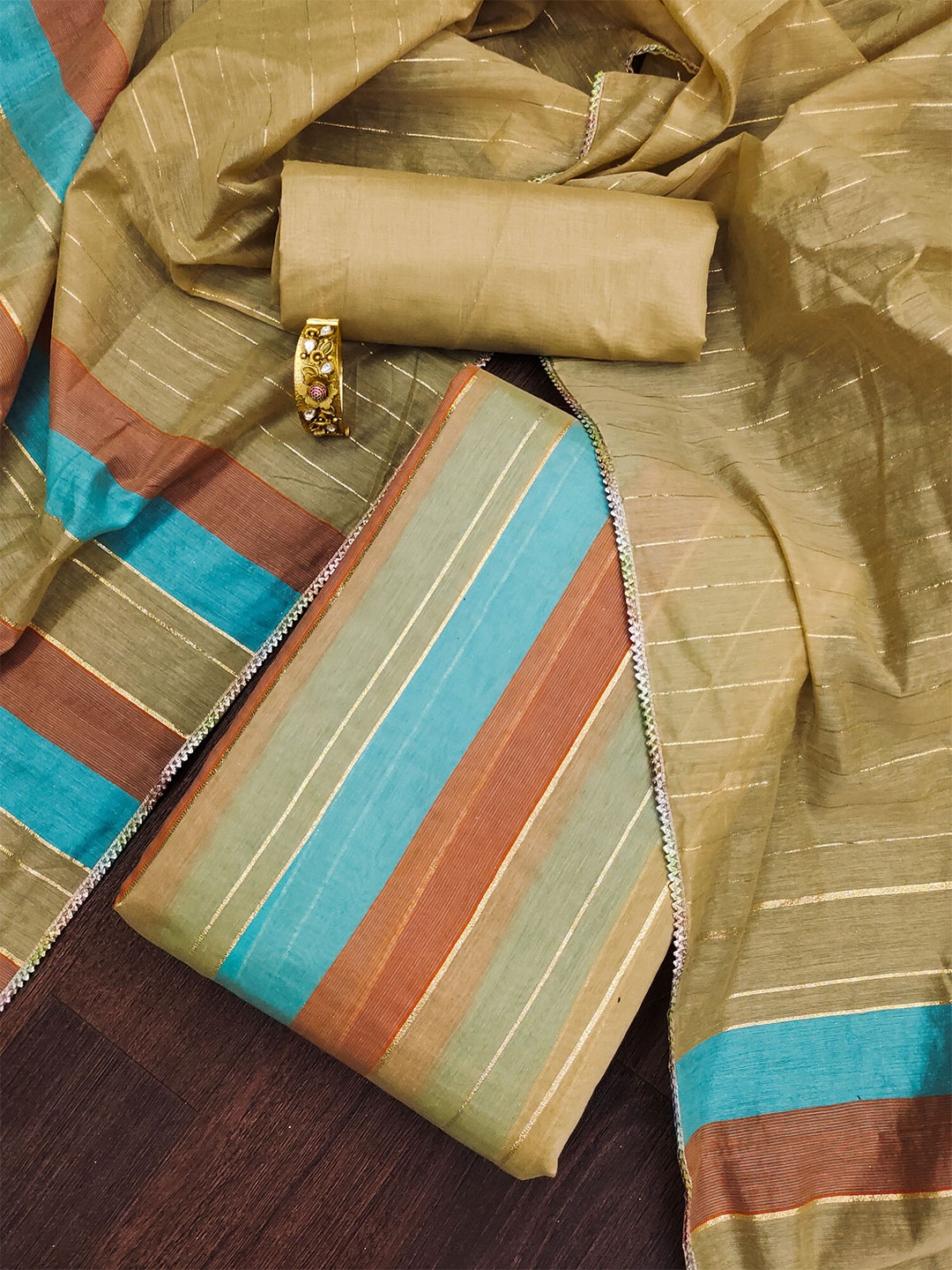 

SHADOW & SAINING Banarasi Silk Unstitched Dress Material, Olive