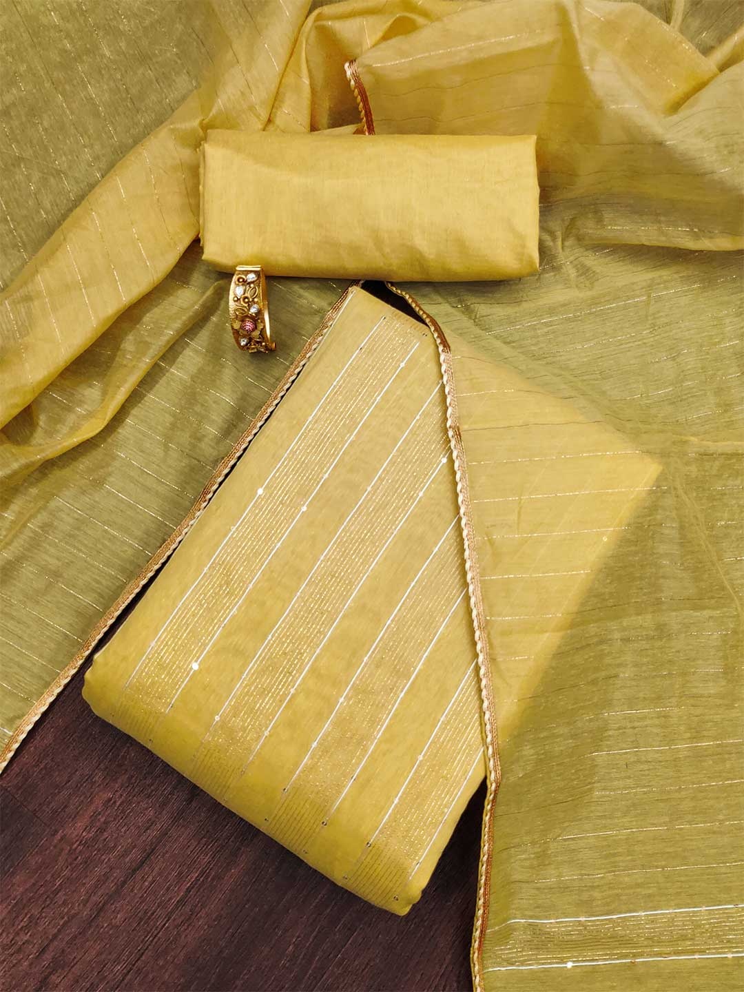 

SHADOW & SAINING Embroidered Chanderi Cotton Unstitched Dress Material, Yellow