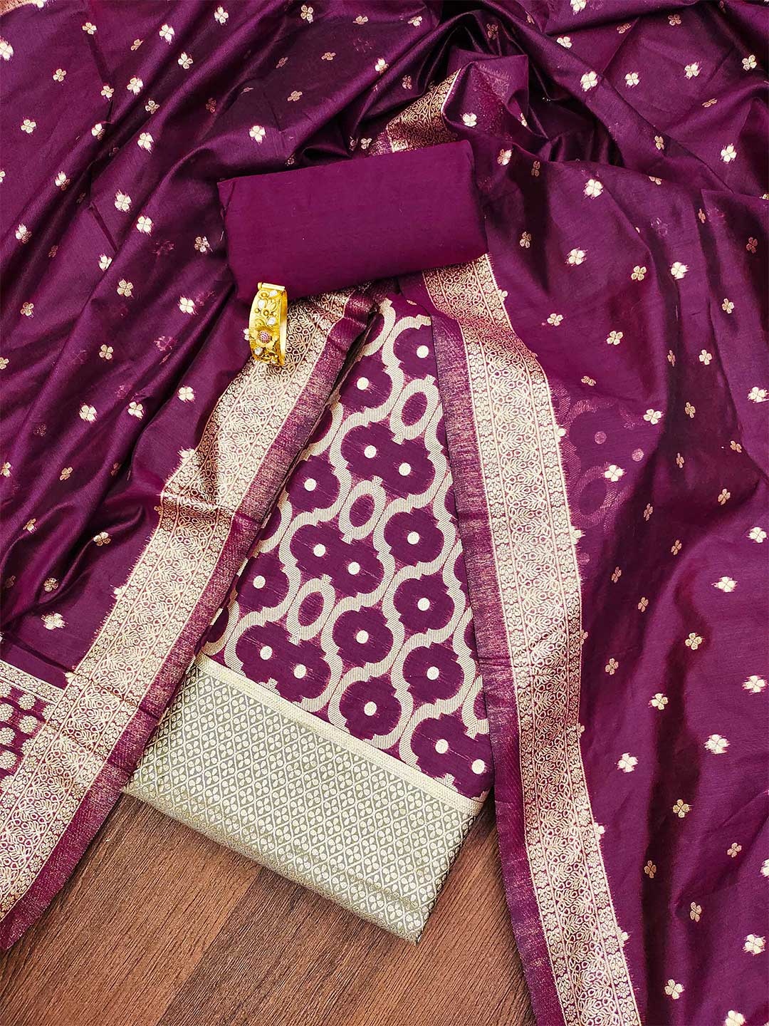 

SHADOW & SAINING Woven Design Unstitched Dress Material, Purple