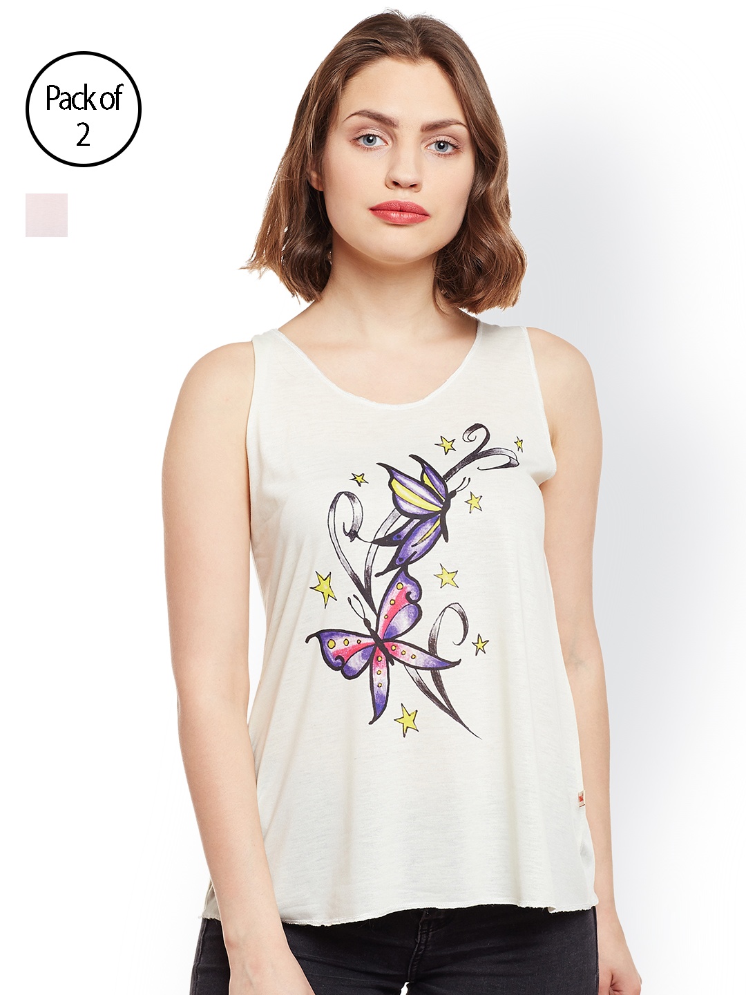 

MACK JONNEY Women Pack of 2 Printed Tank Top, Cream