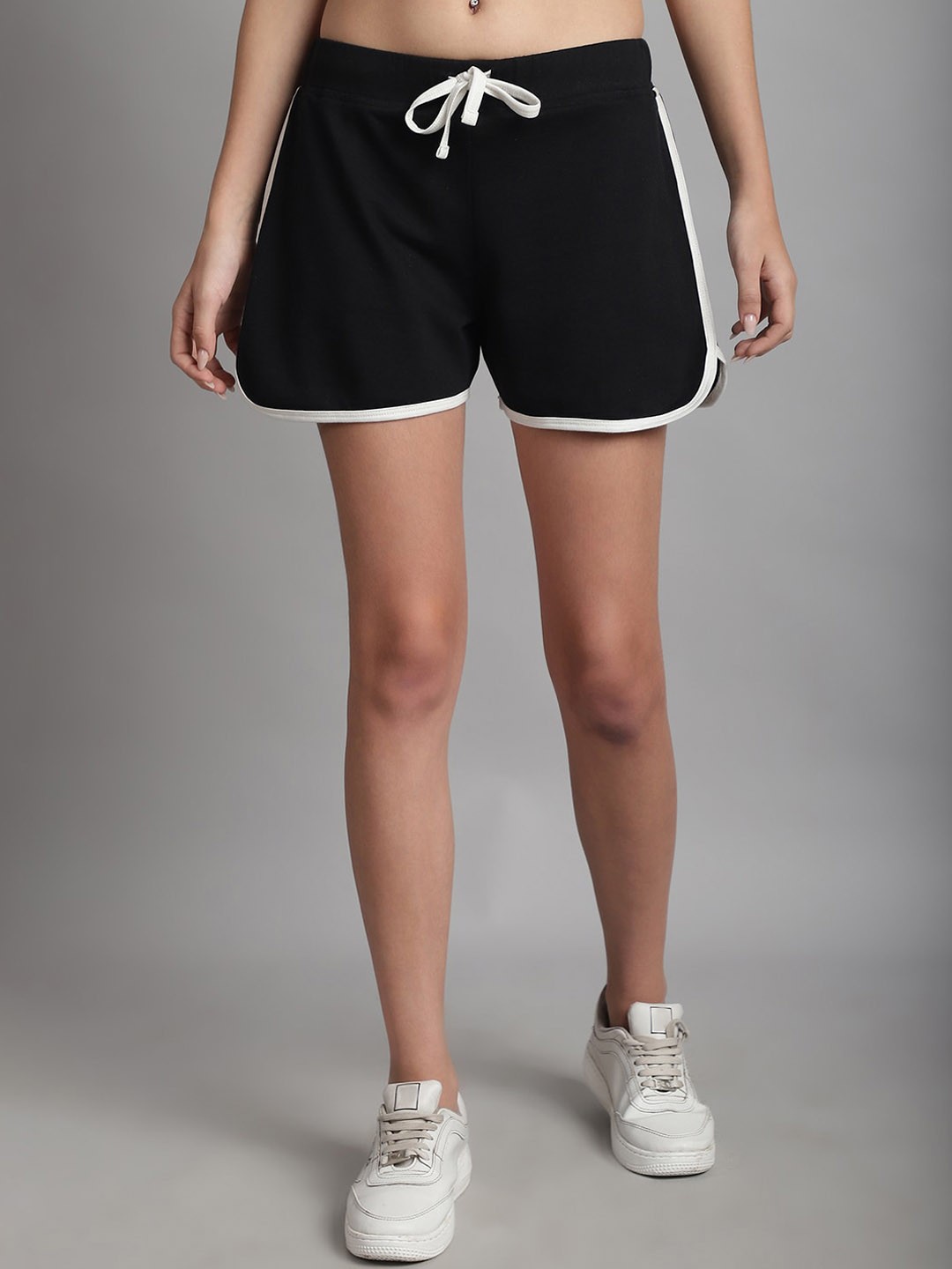 

Rute Women Slim Fit Mid-Rise Cotton Sports Shorts, Black