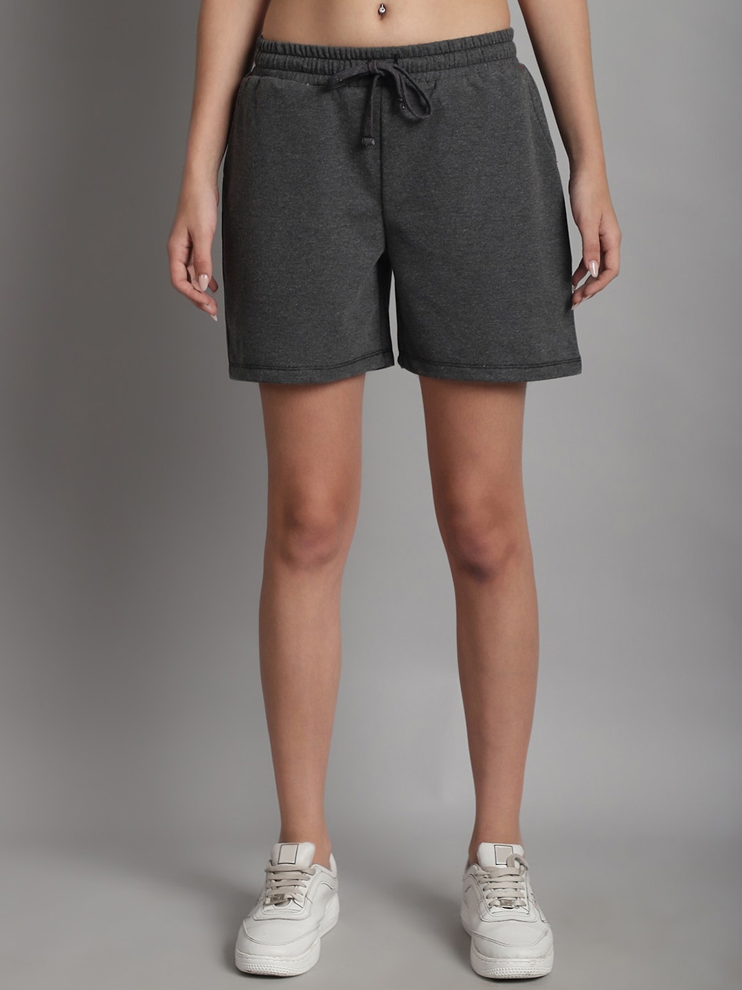 

Rute Women Mid-Rise Cotton Shorts, Grey melange
