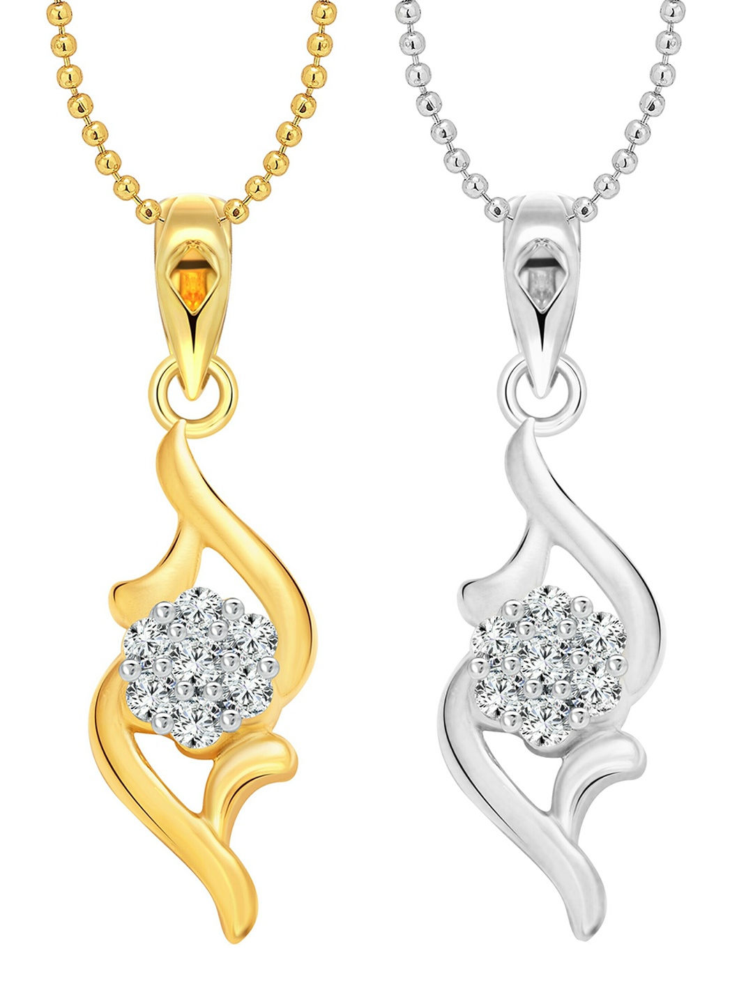 

Vighnaharta Pack Of 2 CZ Studded Contemporary Pendants with Chains, Gold