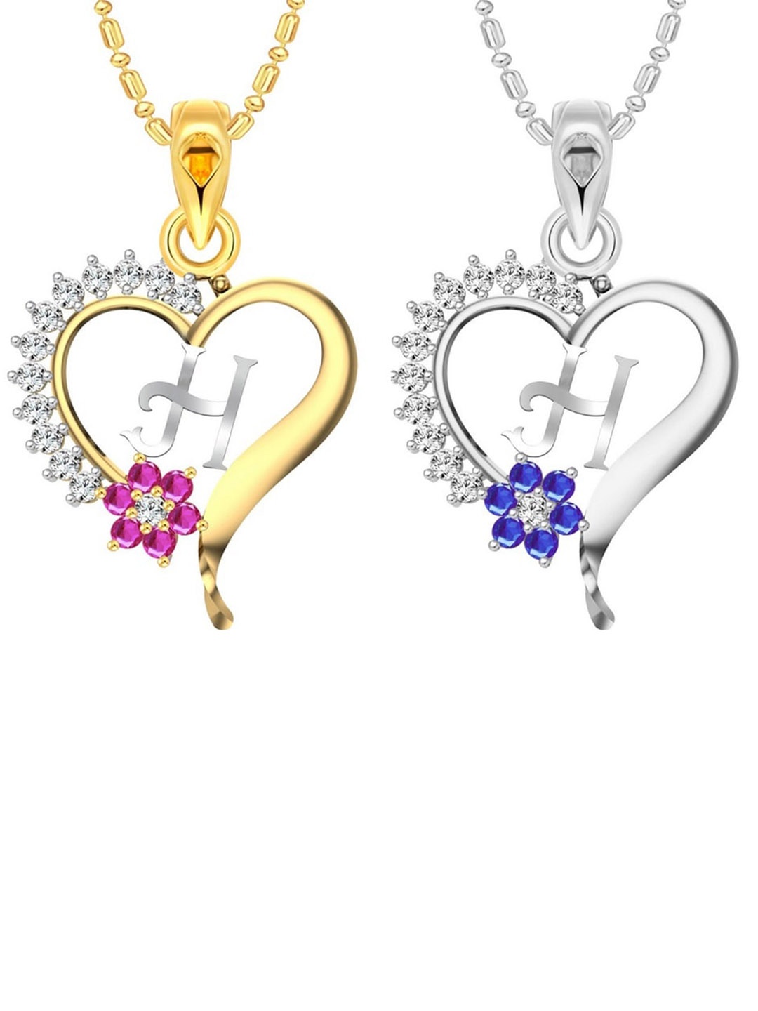 

Vighnaharta Set of 2 Gold-Plated & Silver-Plated Heart Shaped Pendants with Chains