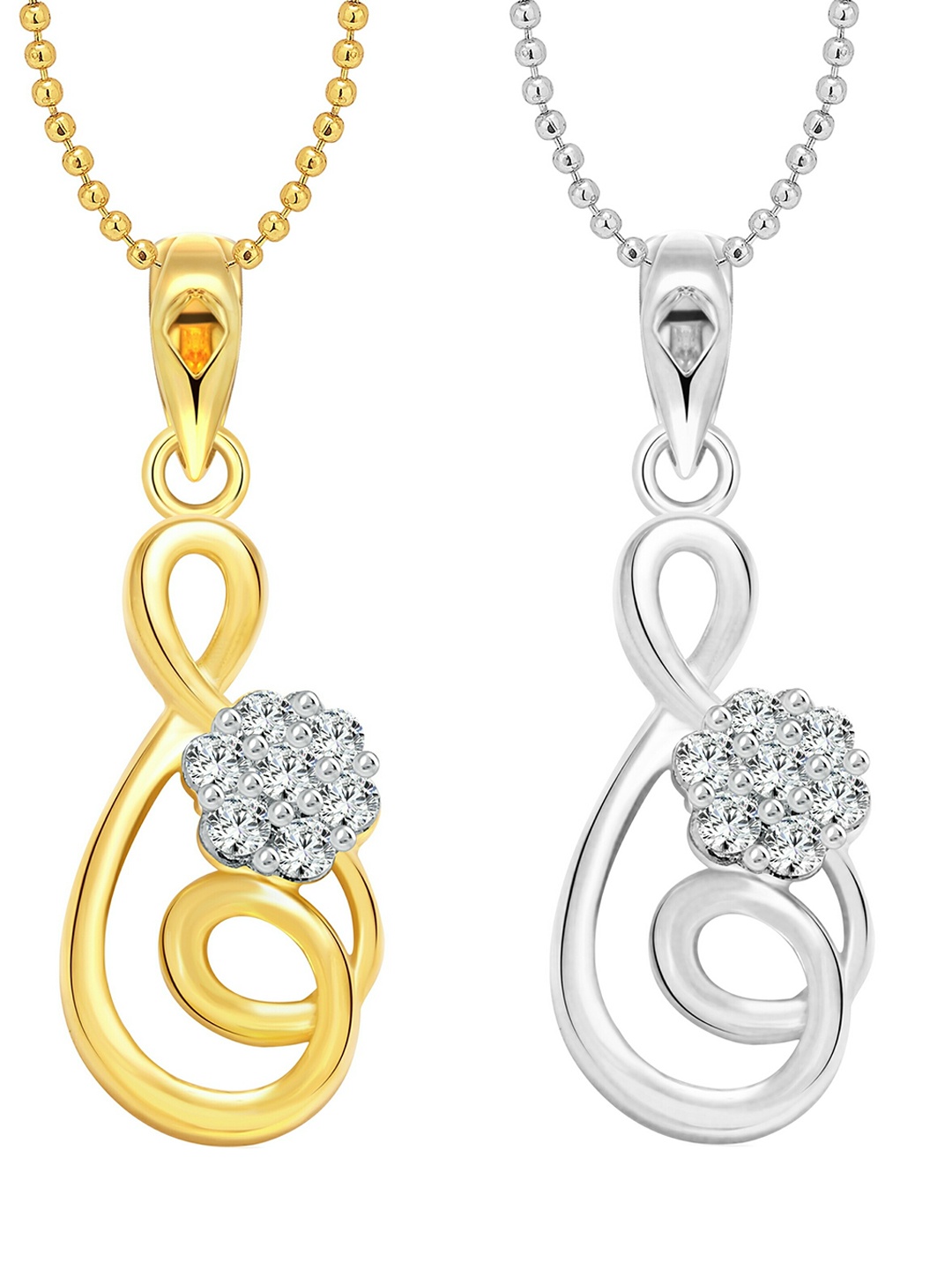 

Vighnaharta Pack Of 2 CZ Studded Contemporary Pendants with Chains, Gold