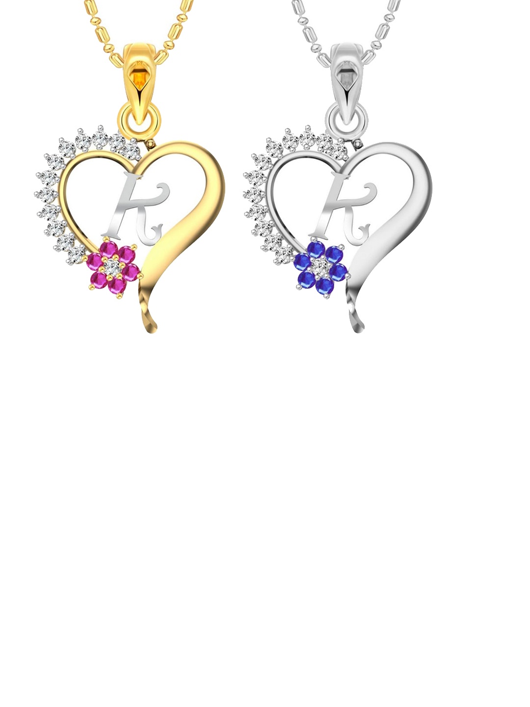 

Vighnaharta Pack Of 2 CZ Studded Heart Shaped Pendants with Chains, Gold