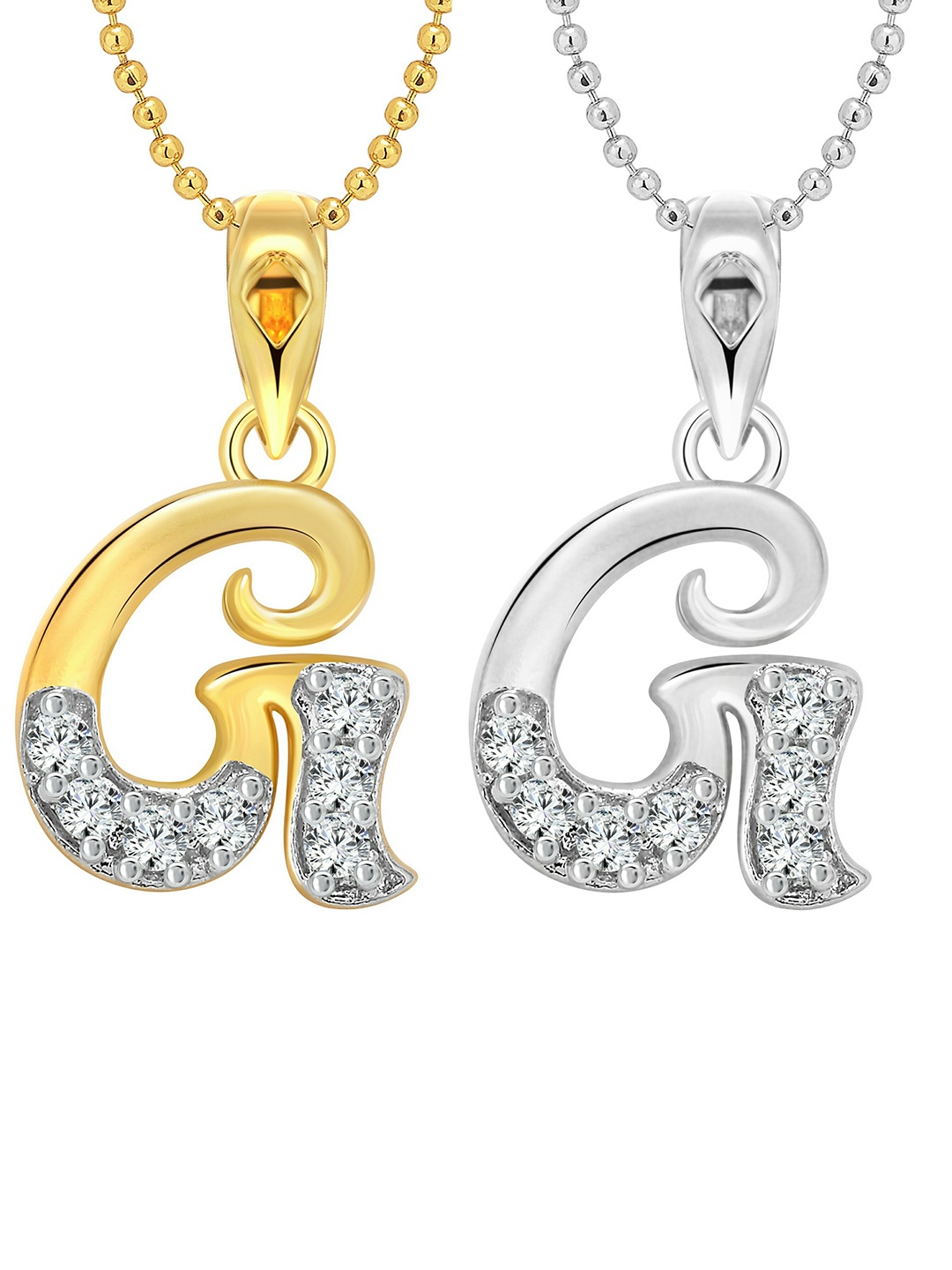 

Vighnaharta Pack Of 2 CZ Studded Contemporary Pendants with Chains, Gold