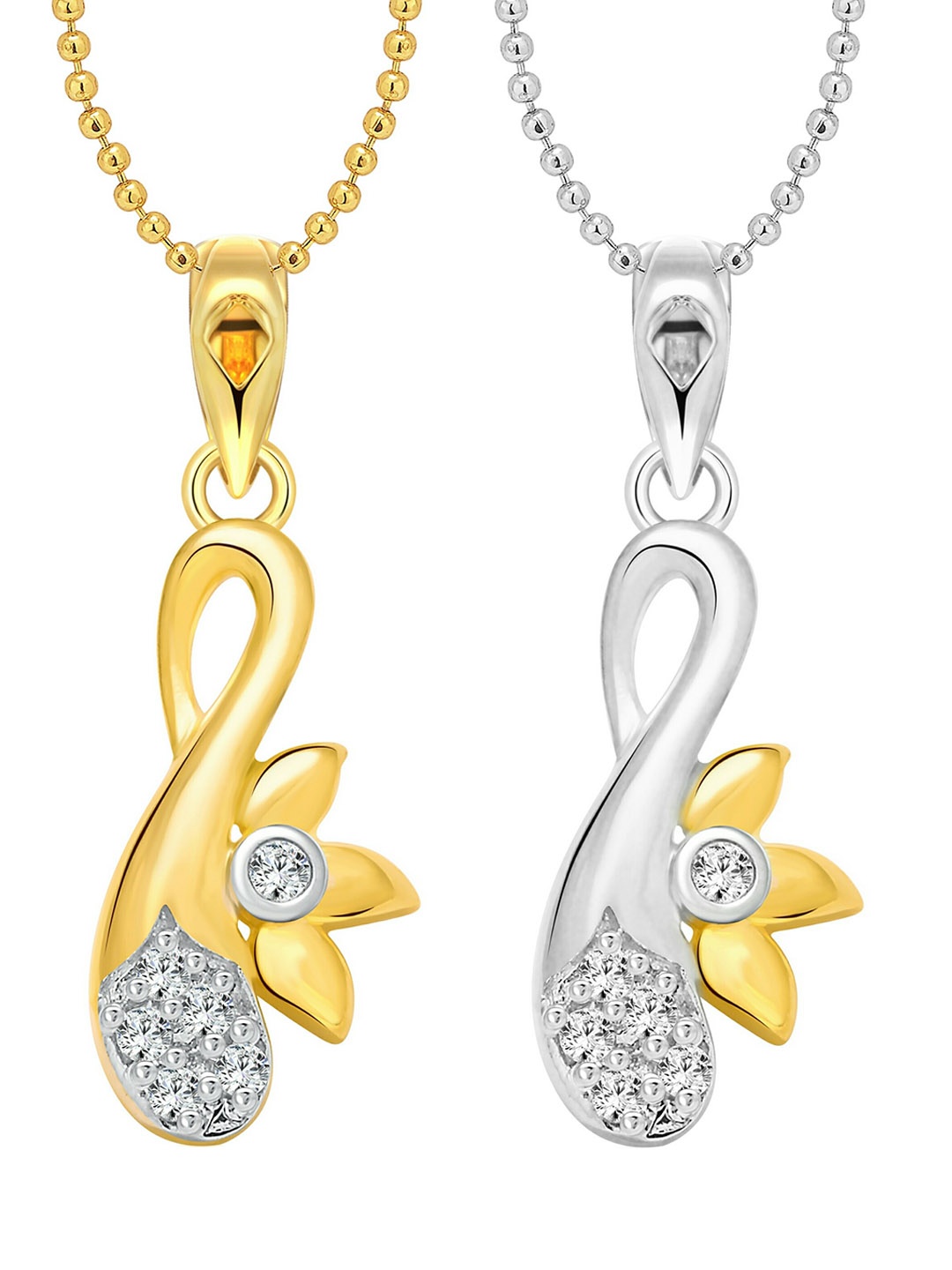 

Vighnaharta Set of 2 Gold-Plated & Silver-Plated Contemporary Pendants with Chains