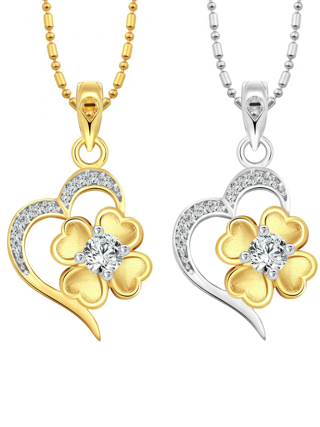 

Vighnaharta Pack Of 2 CZ Studded Contemporary Pendants with Chains, Gold