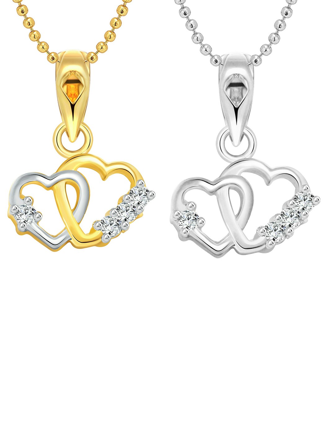 

Vighnaharta Set of 2 Gold-Plated & Silver-Plated Heart Shaped Pendants with Chains